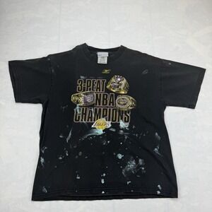 Y2K Reebok NBA 3-Peat Champions Lakers Tee Youth L 14-16 Distressed